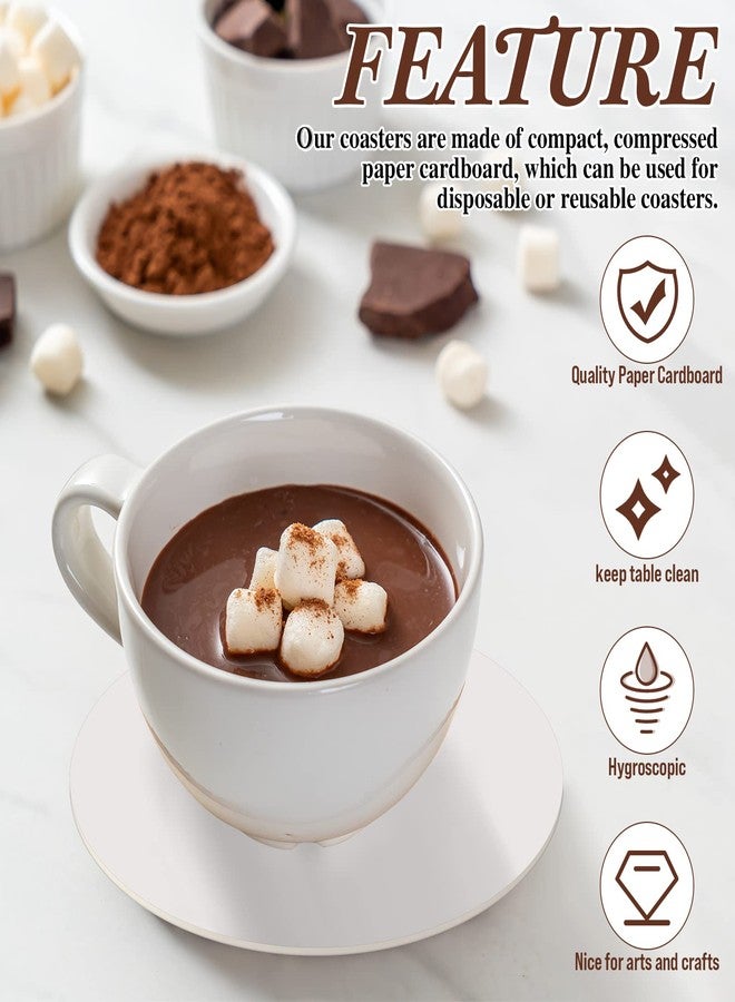 تاوباري مجموعة تاوباري من 200 قطعة من قواعد الأكواب الورقية للاستخدام مرة واحدة، بسماكة 1 مم، وقاعدة أكواب دائرية من الورق المقوى مقاس 4 بوصات، مناسبة للمشروبات في البارات والأعمال اليدوية والفنون وحفلات الزفاف (أبيض) - Image 4